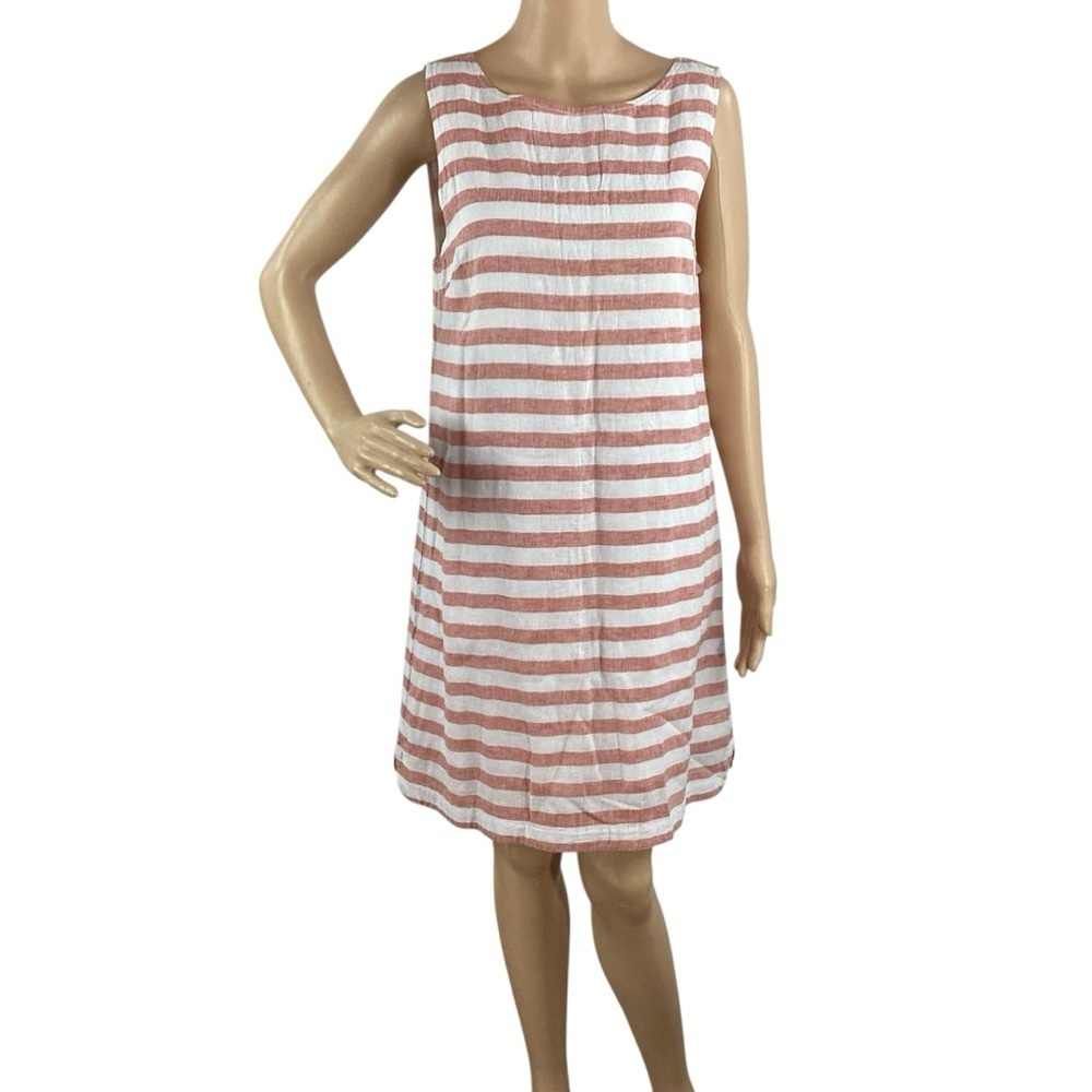BeachLunchLounge Alina Linen Shift Dress Pink Berry Stripe M